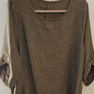 Brown Boxy Cuffed Sleeve Blouse